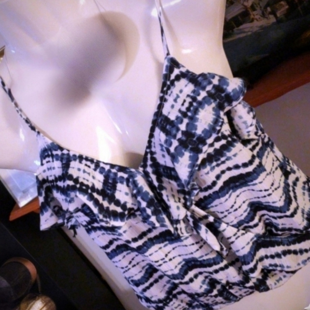 NWT AE'ROPOSTALE BLUE & WHITE RUFFLE CAMI TOP